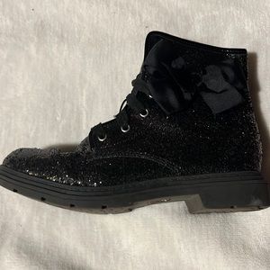 Jojo Siwa|Girls Black Iridescent Glitter High Top Boots with Ribbon Laces